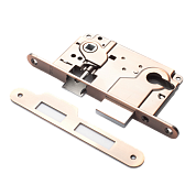 Картинка Замок врезной RENZ LBB 8550-2/1 AC 85х50 мм 1 большой ригель и защелка медь античная